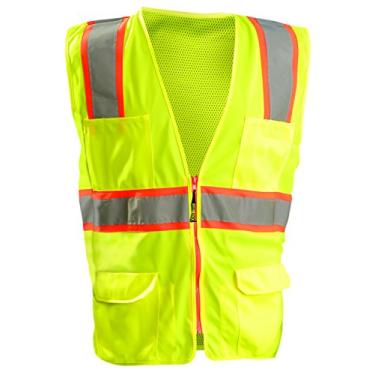 Imagem de OccuNomix LUX-ATRNSM-YM Colete de segurança para vigilância de dois tons de malha clássica de alta visibilidade, classe 2, malha 100% poliéster ANSI frontal e traseira de malha, médio, amarelo