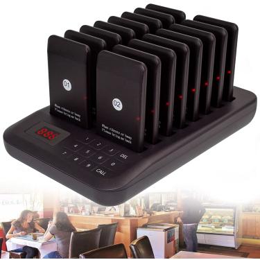 Imagem de Garçom restaurante Sistema de pager sem fio para convidados Buzzer convidados à prova d'água Sistema pager de serviço restaurante para equipamentos restaurante Beep + Vibrar + Flash,Black-1drag16