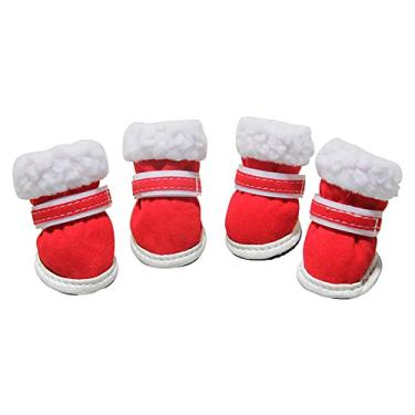 Imagem de Sapatos para cães Botas para cães Sapatos para animais de estimação Botas de inverno quentes Sapatos para cães de estimação Sapatos para filhotes para pavimento quente, conjunto de 4 peças, vermelho 2, tamanho 1