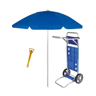 Imagem de Kit Praia Guarda Sol Bagum 2 Metros Carrinho Simples Alumínio Saca Areia Rosca - Mor