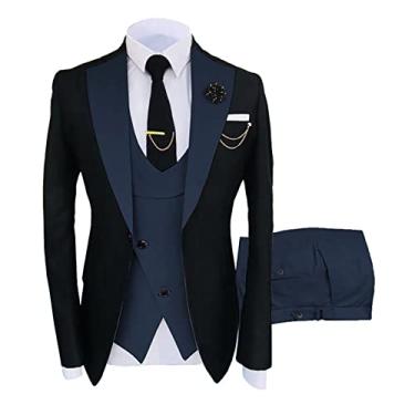 Imagem de Blazer masculino de 3 peças Terno Noivo Padrinhos de Casamento Banquete Slim Fit Jaquetas de Negócios Casacos Calças Conjuntos de Ternos, 01,5XL