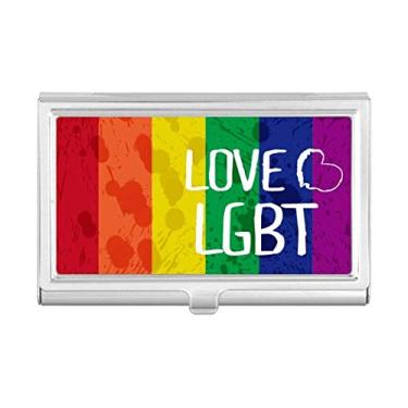 Imagem de Love LGBT Porta-cartões de visita de coração com tinta arco-íris