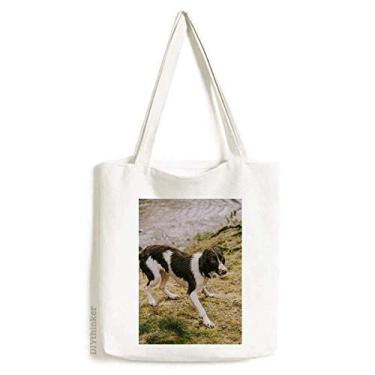 Imagem de Bolsa de lona preta e branca com imagem de animal, bolsa de compras, bolsa casual
