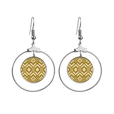 Imagem de Brincos quadrados simétricos com padrão hexagonal e argola, joia com círculo