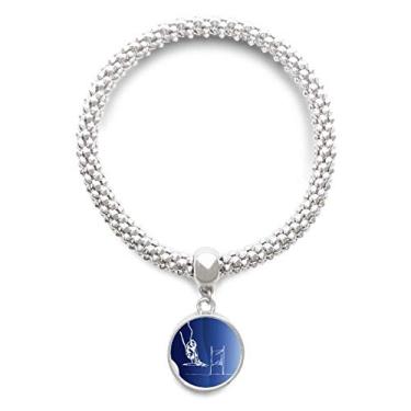 Imagem de DIYthinker Pulseira de prata com pingente de corrente ajustável para esportes de inverno com estampa de esquis