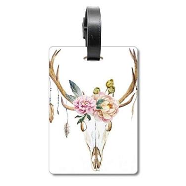 Imagem de Cabeça de veado Flor Folha Nação Mala Etiqueta Etiqueta Cartão de Bagagem Scutcheon Etiqueta
