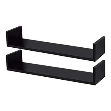 Imagem de Kit 2 Prateleiras U 90 x 10cm Preta Suporte Invisível