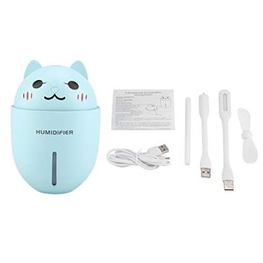 Imagem de Umidificador Biuzi, umidificador ultrassônico multifuncional em forma de gato, 320 ml, difusor portátil com barra de luz LED e mini ventilador, silencioso enquanto trabalha