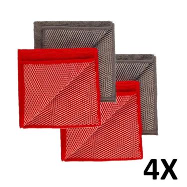 Imagem de Kit 4 Panos Multiuso 2 Em 1 Esfrega Seca Microfibra 29X29Cm