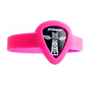 Imagem de Pickbandz Suporte de palheta de guitarra - coloque sua palheta de guitarra personalizada favorita (palheta Pickbandz incluída) selecione cor e tamanho - Rock On! (adulto médio a grande, rosa Hollywood)