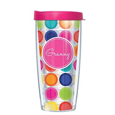 Imagem de Caneca de copo transparente com tampa da vovó em círculos felizes, Multicor, 16 Ounce, 1