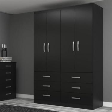 Imagem de Guarda Roupa Casal 4 Portas 6 Gavetas Treviso Preto