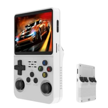 Imagem de Console de Bolso Video Game Mini Game para jogos RG36S, cartão TF de 64 GB integrado, tela IPS de 3,5 polegadas, sistema Linux retrô, mais de 5400 jogos, gamepad sem fio 2.4G, TV, monitor - Branco.