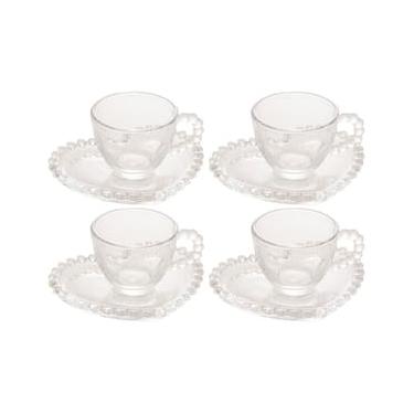 Imagem de Conjunto com 4 Xícaras e Pires para Café Wolff Pearl Coração em Cristal - 85 ml