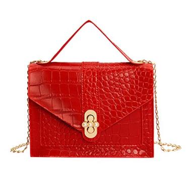 Imagem de Moda feminina corrente corrente pequena quadrada bolsa de ombro bolsa mensageiro bolsa de mão bolsa de ombro de nylon, Vermelho, One Size