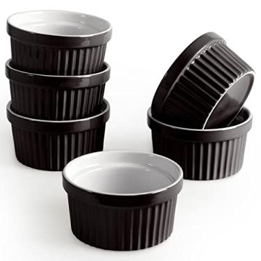 Imagem de homEdge Conjunto de ramequins de porcelana, tigela de sorvete de 240 ml, copo de suflê de ramequins creme brûlée para assar, conjunto de 6 unidades pretas