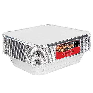 Imagem de Stock Your Home Bandejas de alumínio 22 x 33 cm com tampas (pacote com 10) – Panelas profundas descartáveis de meio tamanho para cozinhar, armazenamento, churrasco, grelhar, catering