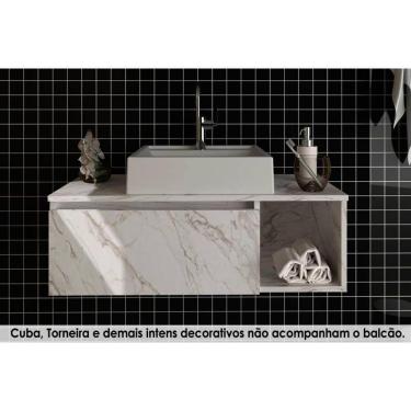 Imagem de Bancada De Banheiro Suspenso Bn3601 1 Porta Cor Mármore Branco - Tecno Mobili