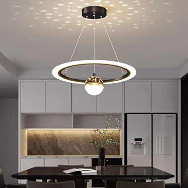 Imagem de Lustre dourado moderno, luminária pendente LED regulável com luminária de teto ajustável em altura, mesa de jantar, sala de jantar, escrivaninha, quarto (preto, 40 cm)