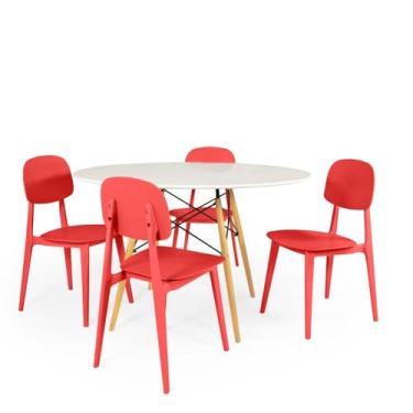 Imagem de Conjunto Mesa de Jantar Redonda Eiffel Branca 120cm com 4 Cadeiras Itália - Vermelho