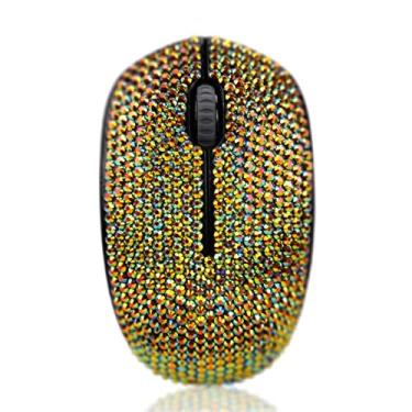 Imagem de SA@ Mouse óptico sem fio luxuoso de 2,4 G, 6 cores, cobertura de strass, nano receptor USB para notebook, PC, laptop, computador, MacBook (dourado colorido)