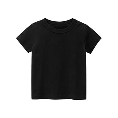 Imagem de Beziun Camiseta infantil básica de manga curta de cor sólida com gola redonda casual de verão, Preto, 8 Anos