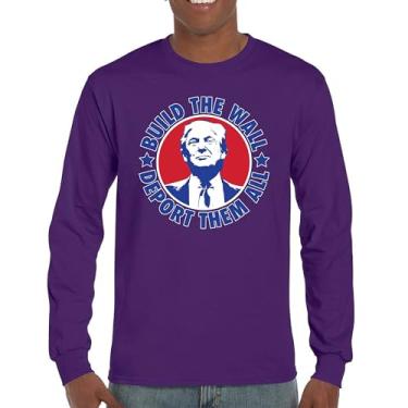 Imagem de Camiseta de manga comprida Donald Trump 2024 Build The Wall Deport Them All MAGA America First FJB Republican President 47, Roxa, G