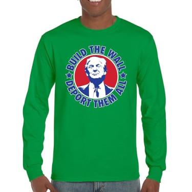 Imagem de Camiseta de manga comprida Donald Trump 2024 Build The Wall Deport Them All MAGA America First FJB Republican President 47, Verde, XXG