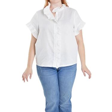 Imagem de English Factory Camisa feminina de linho com babados, Off-white, 2X
