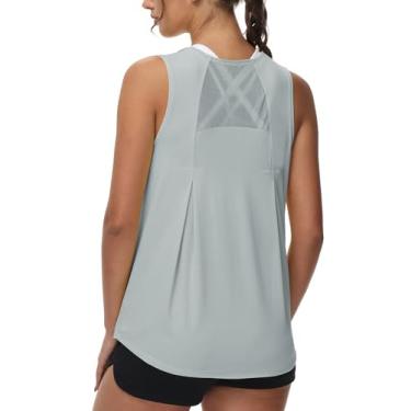 Imagem de Attifall Camisetas femininas de malha sem mangas, para ioga, corrida, atlética, para academia, secagem fria, Azul (bluestone green), P