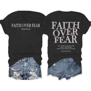Imagem de YLISA Camisetas femininas Faith Over Fear Psalm 34, camisetas estampadas vintage de verão, Cinza escuro 1, M