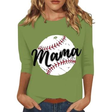Imagem de PKDong Camiseta de beisebol mamãe de beisebol camisetas de manga 3/4 de comprimento camisetas de beisebol camisetas de verão para mulheres 2024 na moda, Verde, G