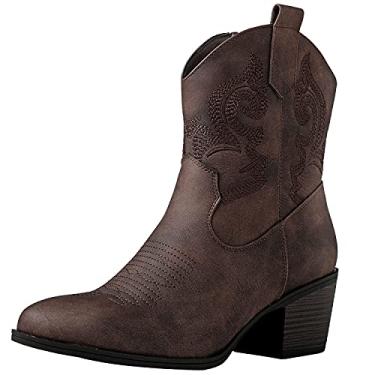 Imagem de GLOBALWIN Botas femininas The Western Wear Fashion Cowboy Cowgirl Free Birds Country Concert Discoteca de salto baixo para mulheres, 19yy16 marrom, 36