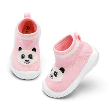 Imagem de Sapatos e meias para bebês Engtoy Pantufas respiráveis antiderrapantes com sola de borracha macia, tênis para bebês meninos e meninas, Panda rosa, 15-24 meses