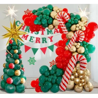 Imagem de Christmas Balloon Garland Arch Kit With Red Green Gold Christmas Tree Balloon Candy Cane Balloon Golden Water Droplets Exploding Star Balloon for Christmas Party Decorations