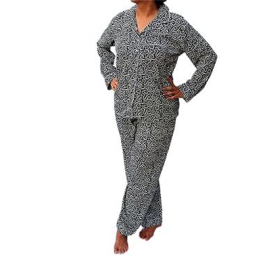 Imagem de Pijama luxuoso de mistura de seda, Pijama preto e branco com cordão geográfico, 2X