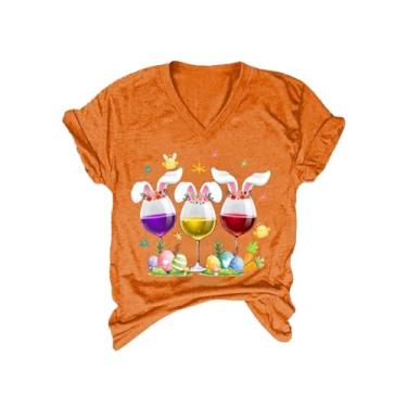 Imagem de Camiseta feminina de Páscoa de manga curta, moletom de coelho fofo, fantasia de coelhinho da Páscoa feliz, Laranja, P