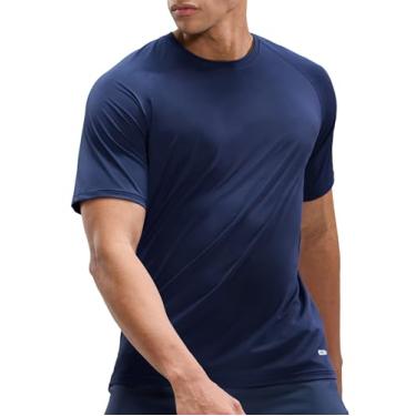 Imagem de MIER Camisetas masculinas de treino dry fit, camiseta atlética, manga curta, gola redonda, academia, poliéster, absorção de umidade, Azul marino, GG