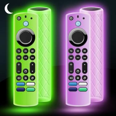 Imagem de OneBom (2 peças) Capa de silicone para controle remoto que brilha no escuro para série Firetv 4K Max de 15,7 cm (2ª)/Insígnia/Pioneer/Omni (QLED) com cordão, leve, antiderrapante, à prova de choque