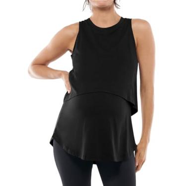 Imagem de Tankaneo Camiseta regata feminina de verão para amamentação, sem mangas, camada dupla, roupas para gravidez, Preto, G