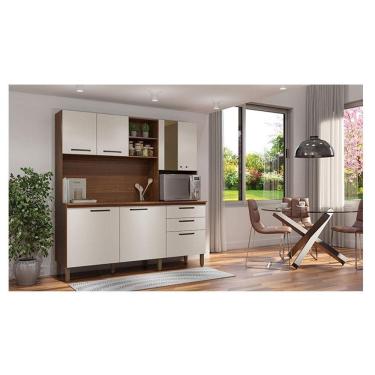 Imagem de Kit Cozinha Ambiente Mega com Tampo Nogueira Off White - Kits Paraná
