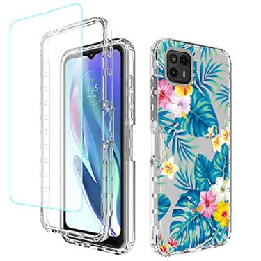 Imagem de sidande Capa para Moto G50 5G, XT2149-1 com protetor de tela de vidro temperado, capa protetora fina de TPU floral transparente para celular para Motorola Moto G50 5G (flores e folhas)