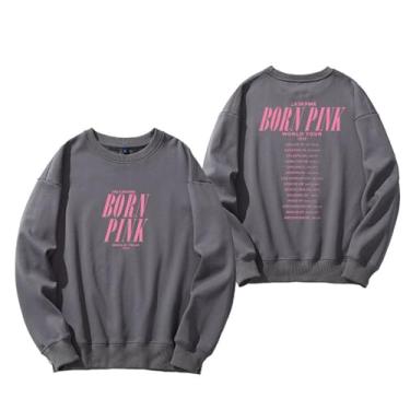 Imagem de Camiseta B-Link Solo Born Pink K-pop Support Camiseta estampada Leeseo Contton Tees unissex, Cinza, P