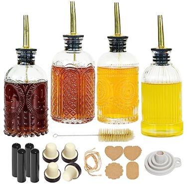 Imagem de Oudizz 4 garrafas dispensadoras de xarope para cafeteria, conjunto de garrafas de xarope de vidro simples de 200 ml com bico de metal ideal e etiquetas para xaropes