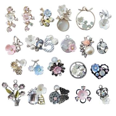 Imagem de Chenkou Craft 20 peças aleatórias de pingentes de flores strass, Mix, Resina, Strass