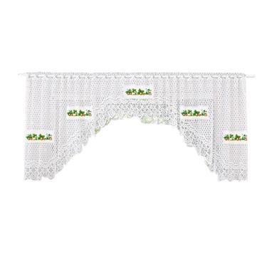 Imagem de Cortina Bando Renda Cascata Cozinha Morango 3,15X0,95