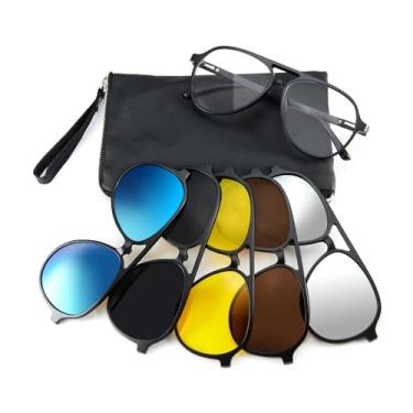 Imagem de Cyxus Óculos de sol magnéticos de encaixe masculino e feminino com luz azul com bloqueio UV400 para dirigir à noite ao ar livre, Armação: 07 preto e lente: transparente + preto cinza + amarelo +