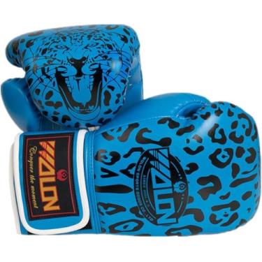 Imagem de Luvas de boxe com estampa de leopardo adulto PU profissional Sanda Fighting Taekwondo MMA Muay Thai Luvas de saco de areia 10 oz multicolorido opcional, azul, 10 0Z