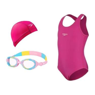 Imagem de Kit Natação Speedo Maiô Infantil + Óculos Candy + Touca Xtrafit Tecido (maiô 6 anos, óculos rosa)