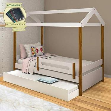 Imagem de Bicama Solteiro Montessoriana Eliz Com Grade De Proteção Branco/Mel Incluso Lousa Mágica